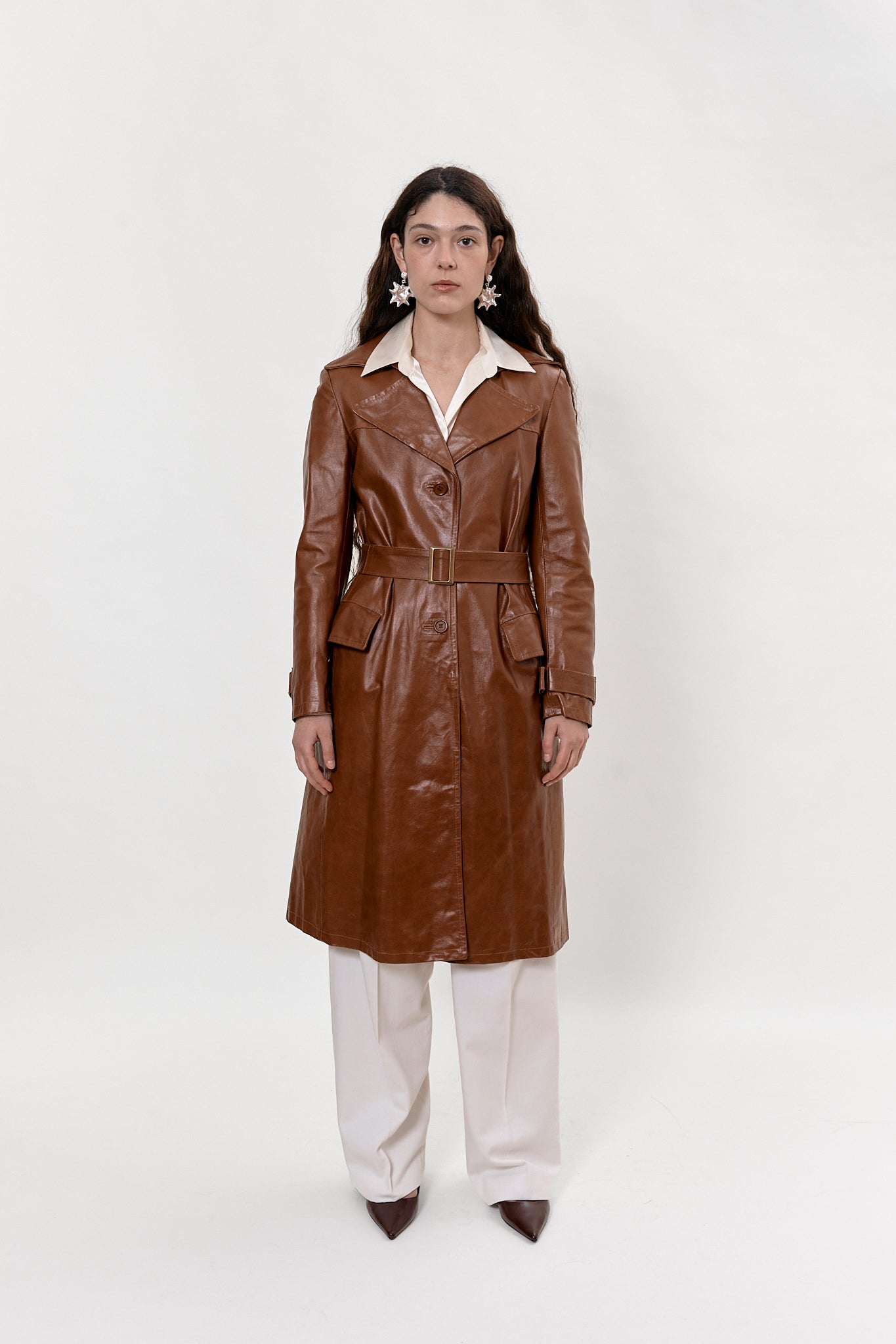 Fitted leather trench coat