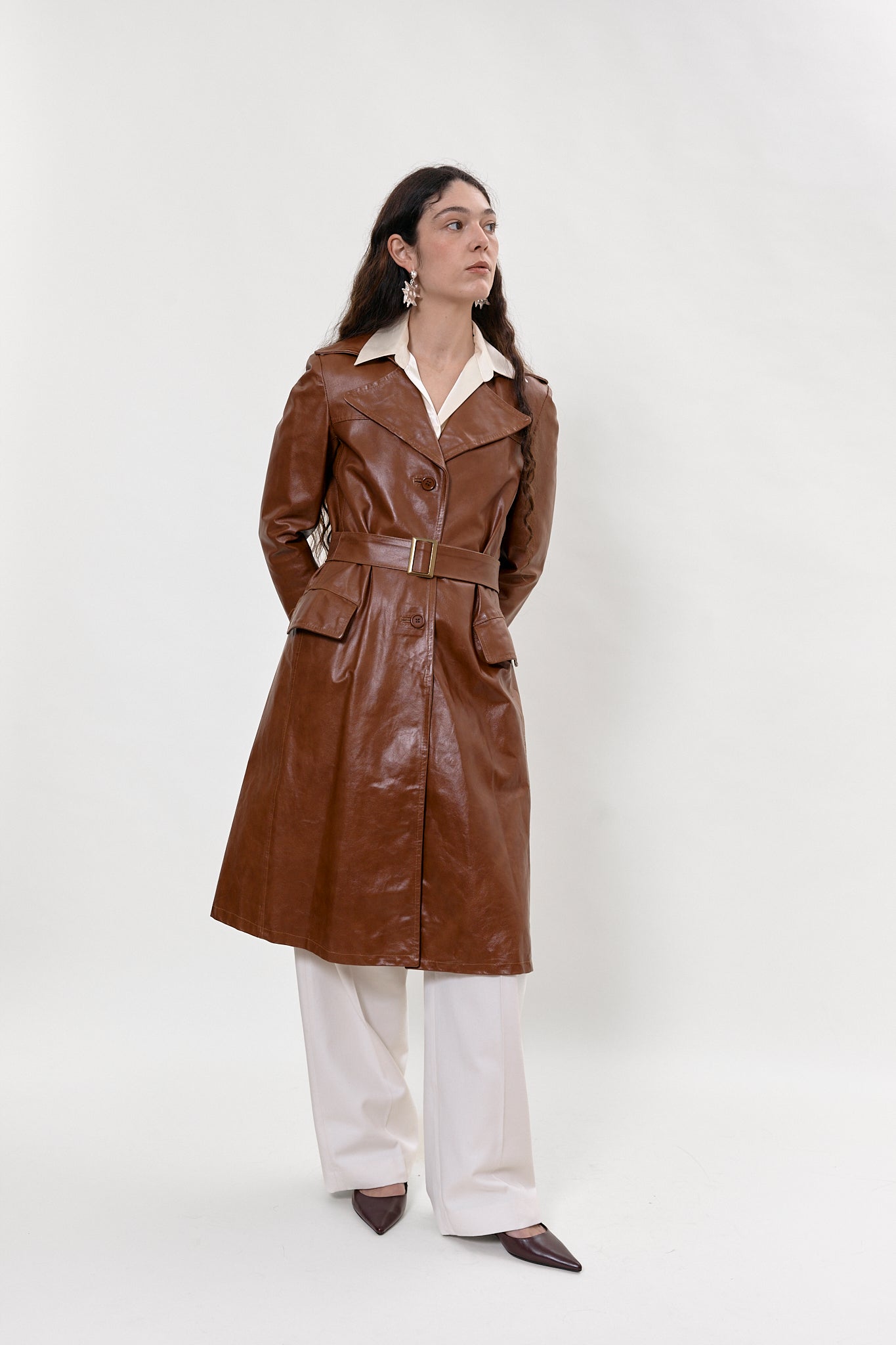 Fitted leather trench coat