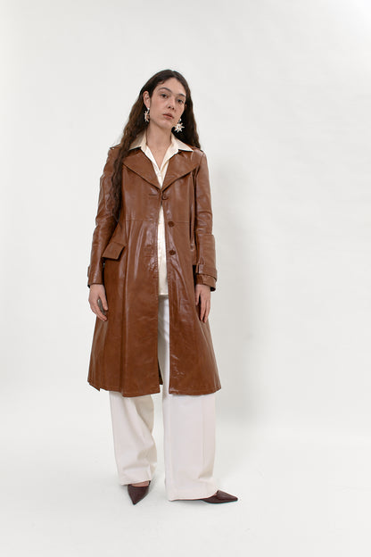 Fitted leather trench coat