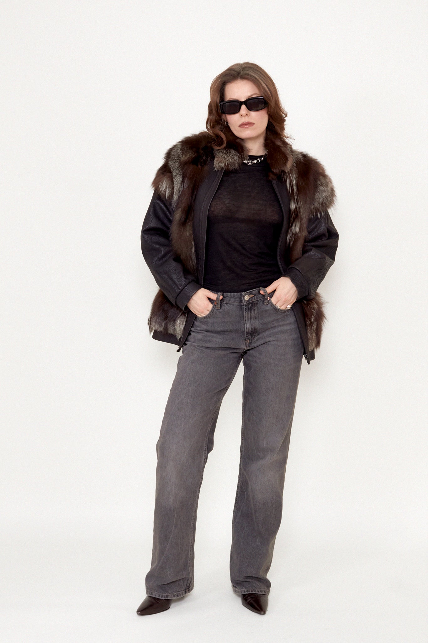 Leather bomber jacket with fur