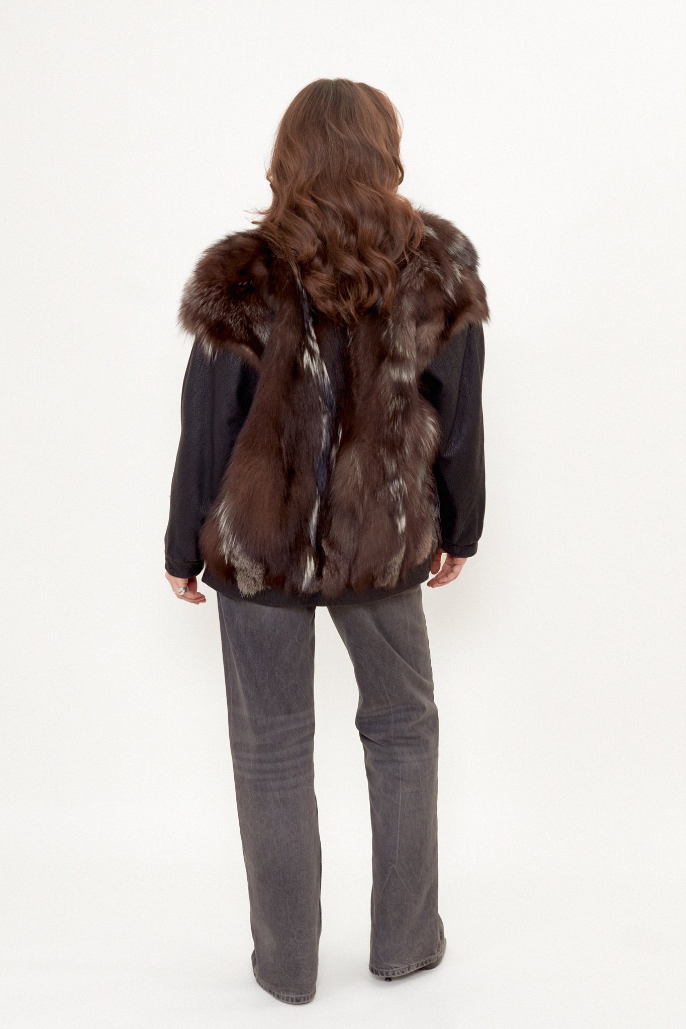 Leather bomber jacket with fur