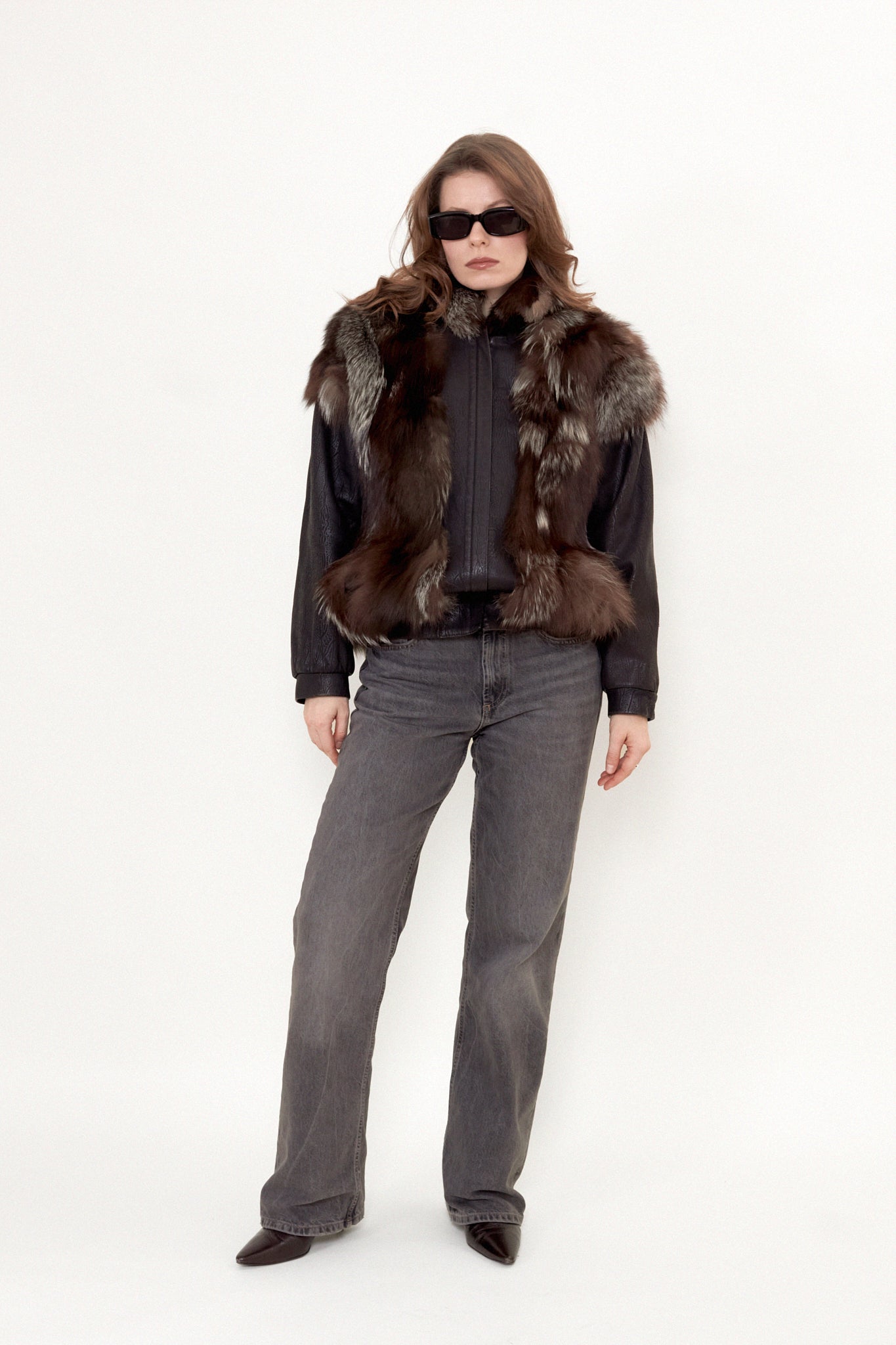 Leather bomber jacket with fur