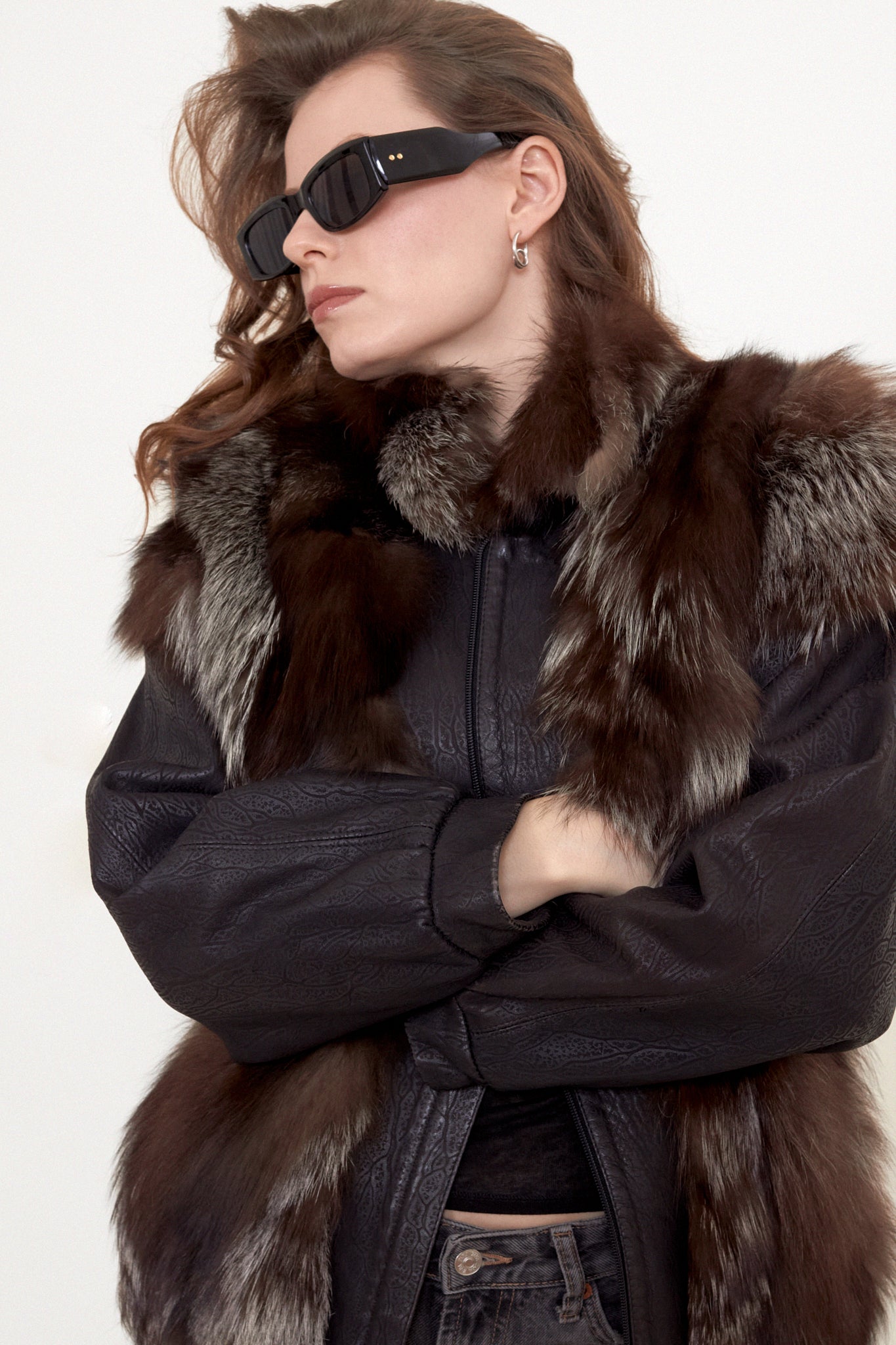 Leather bomber jacket with fur