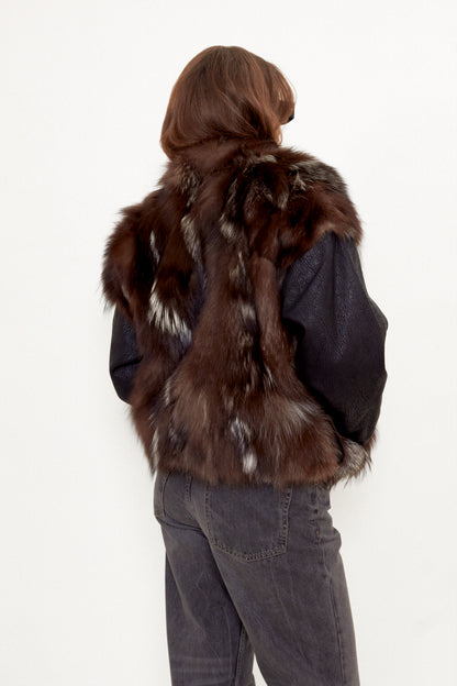 Leather bomber jacket with fur