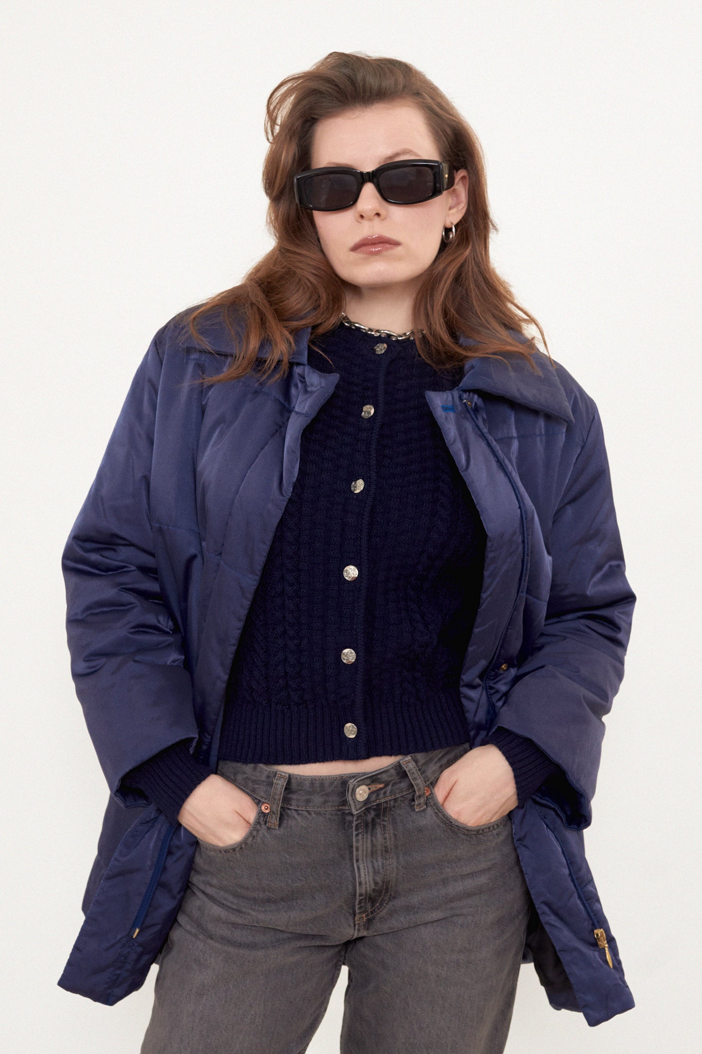 Blue winter puffer jacket