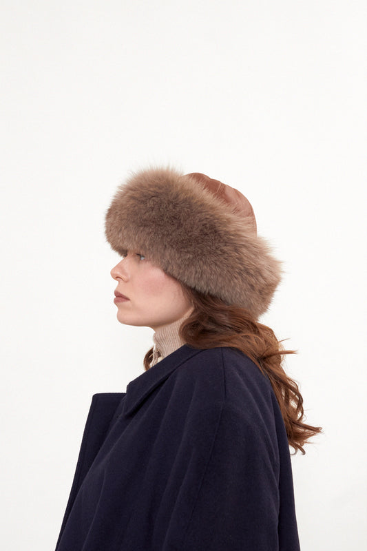 Leather winter hat with fur