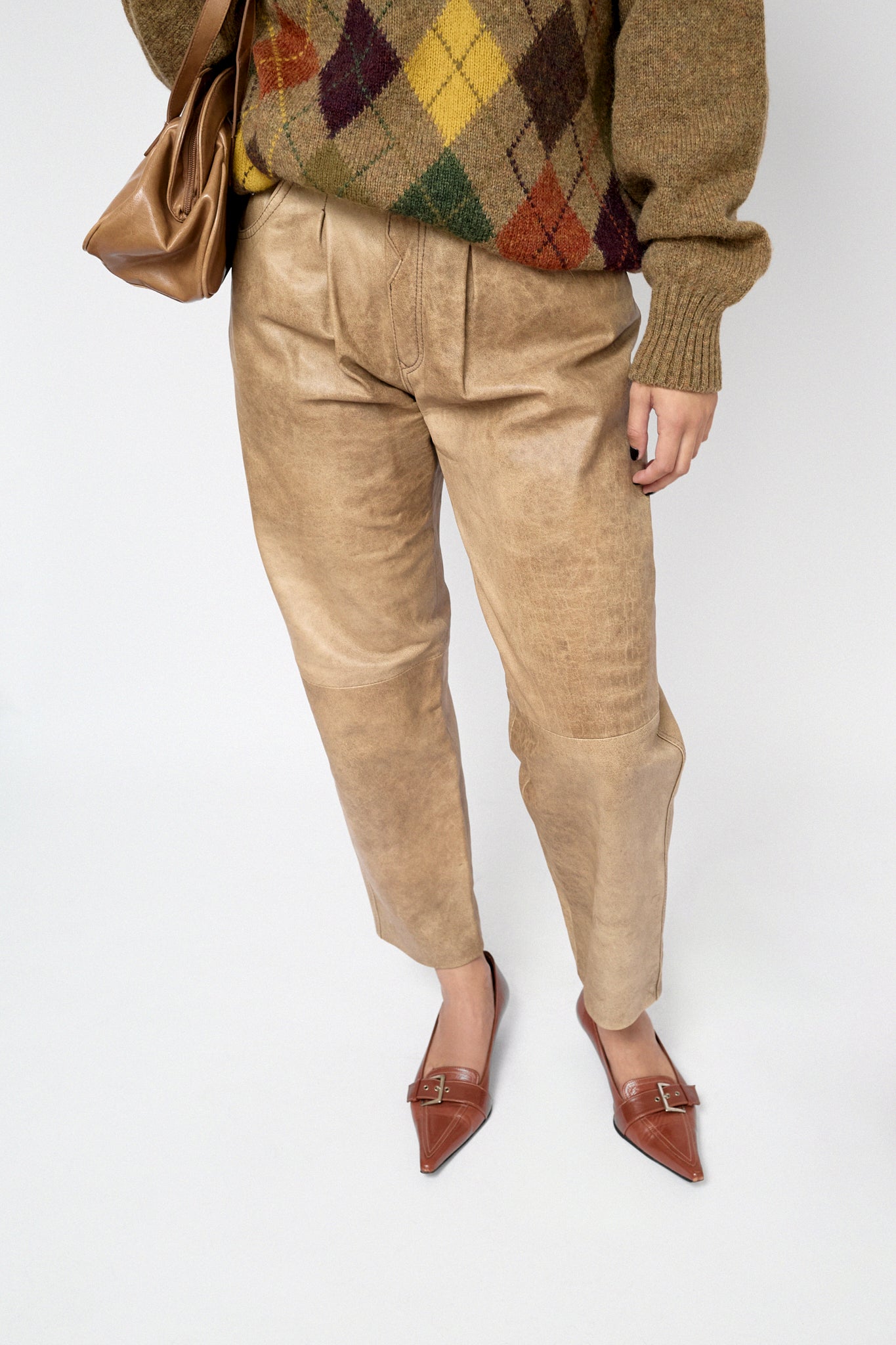 Beige leather trousers