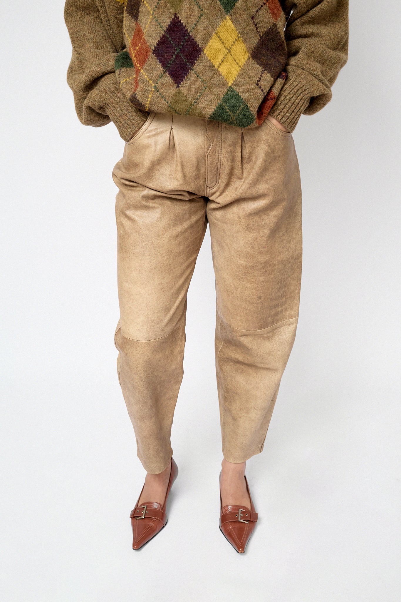 Beige leather trousers