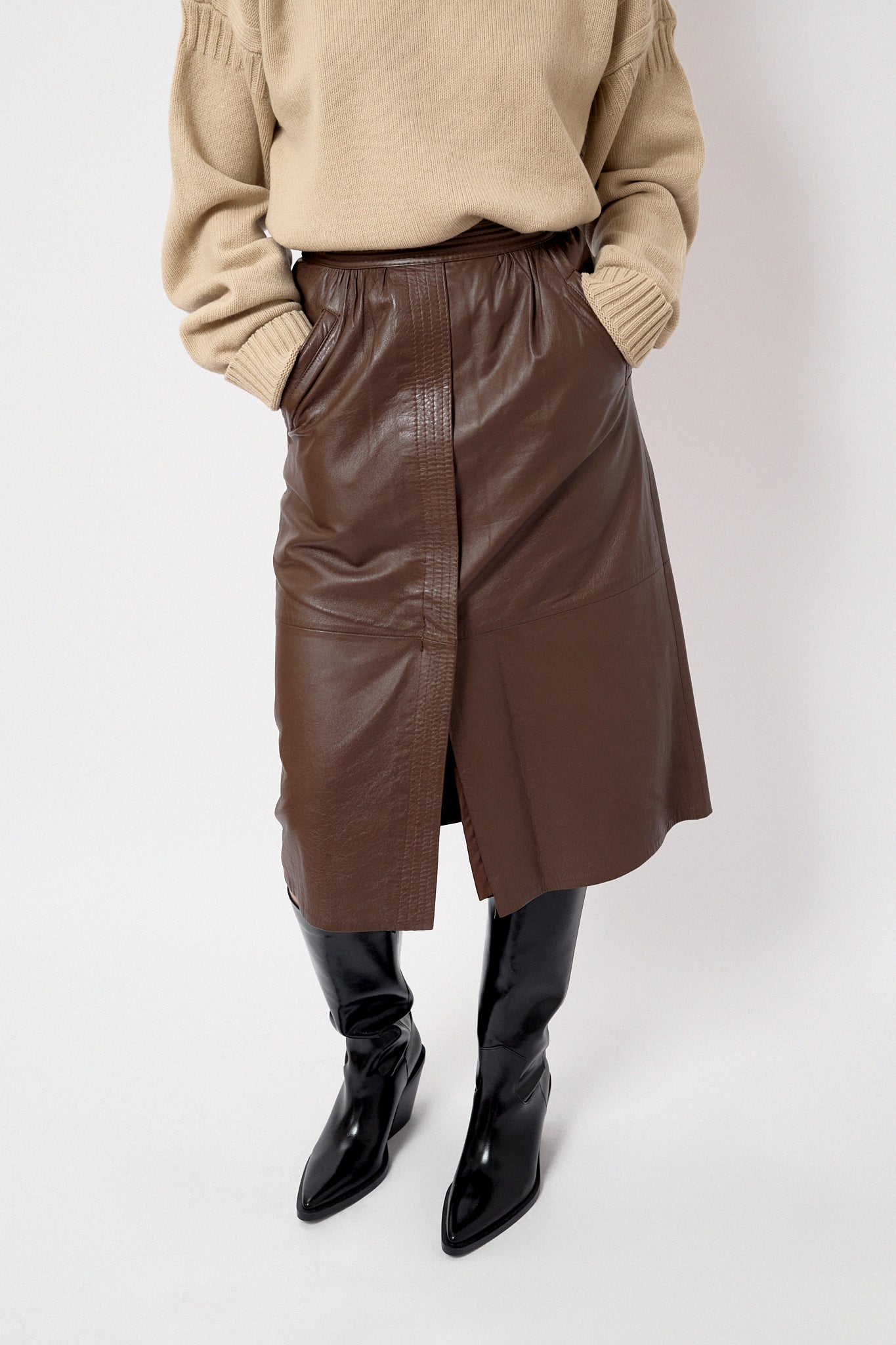 Brown leather skirt