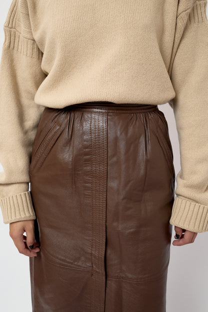 Brown leather skirt