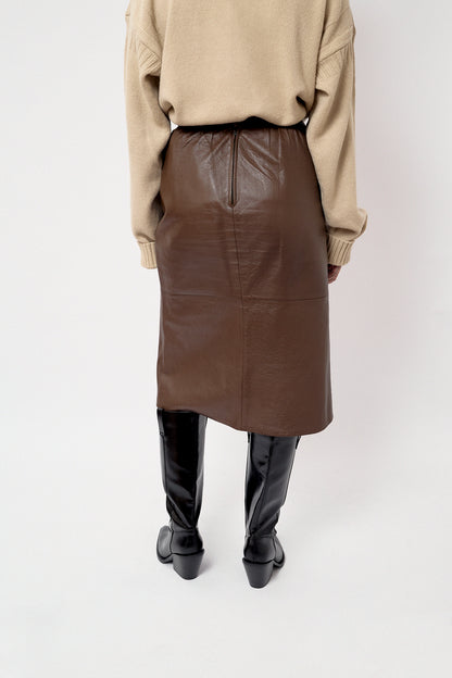 Brown leather skirt