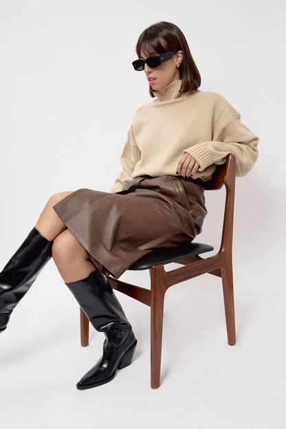 Brown leather skirt