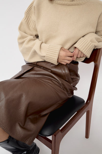 Brown leather skirt