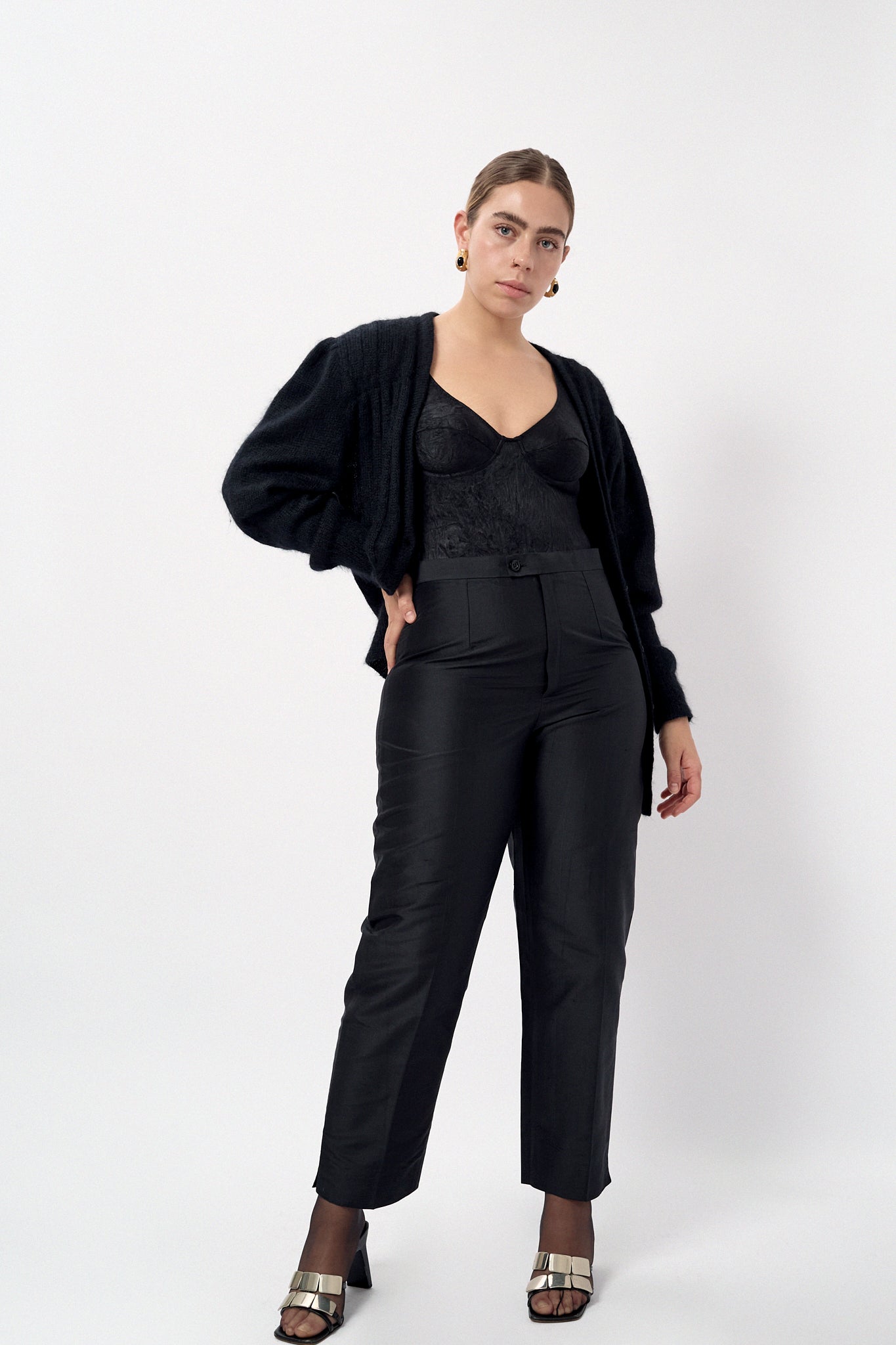 Silk high-waisted trousers