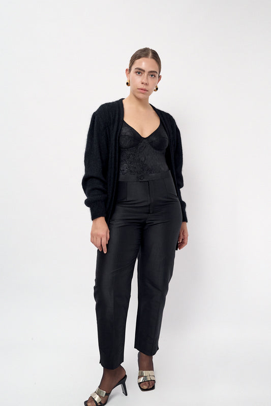 Silk high-waisted trousers