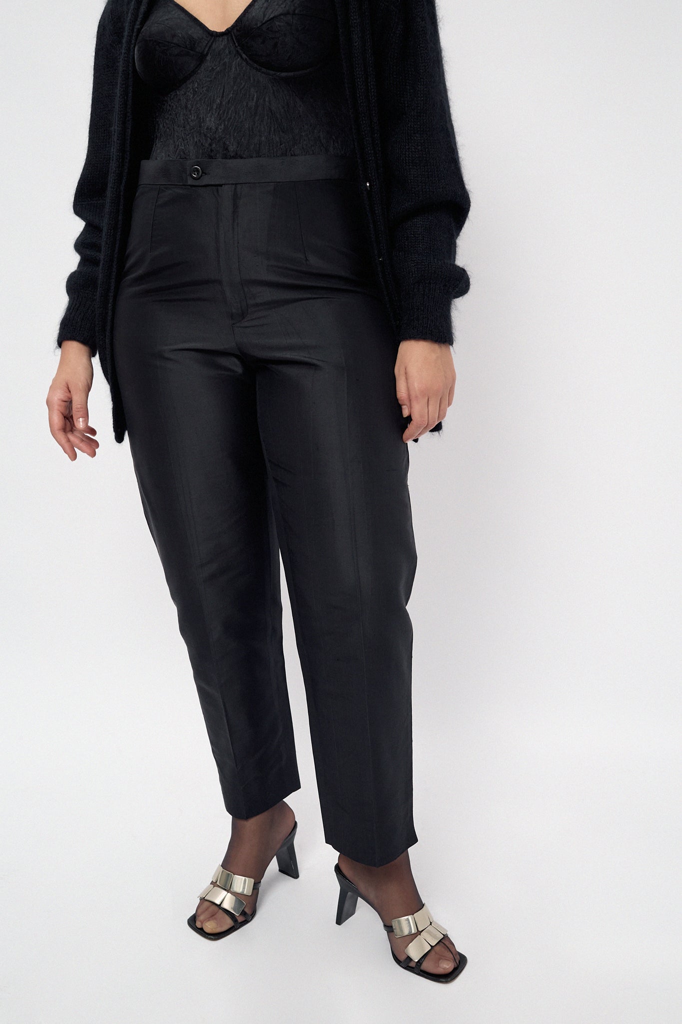 Silk high-waisted trousers