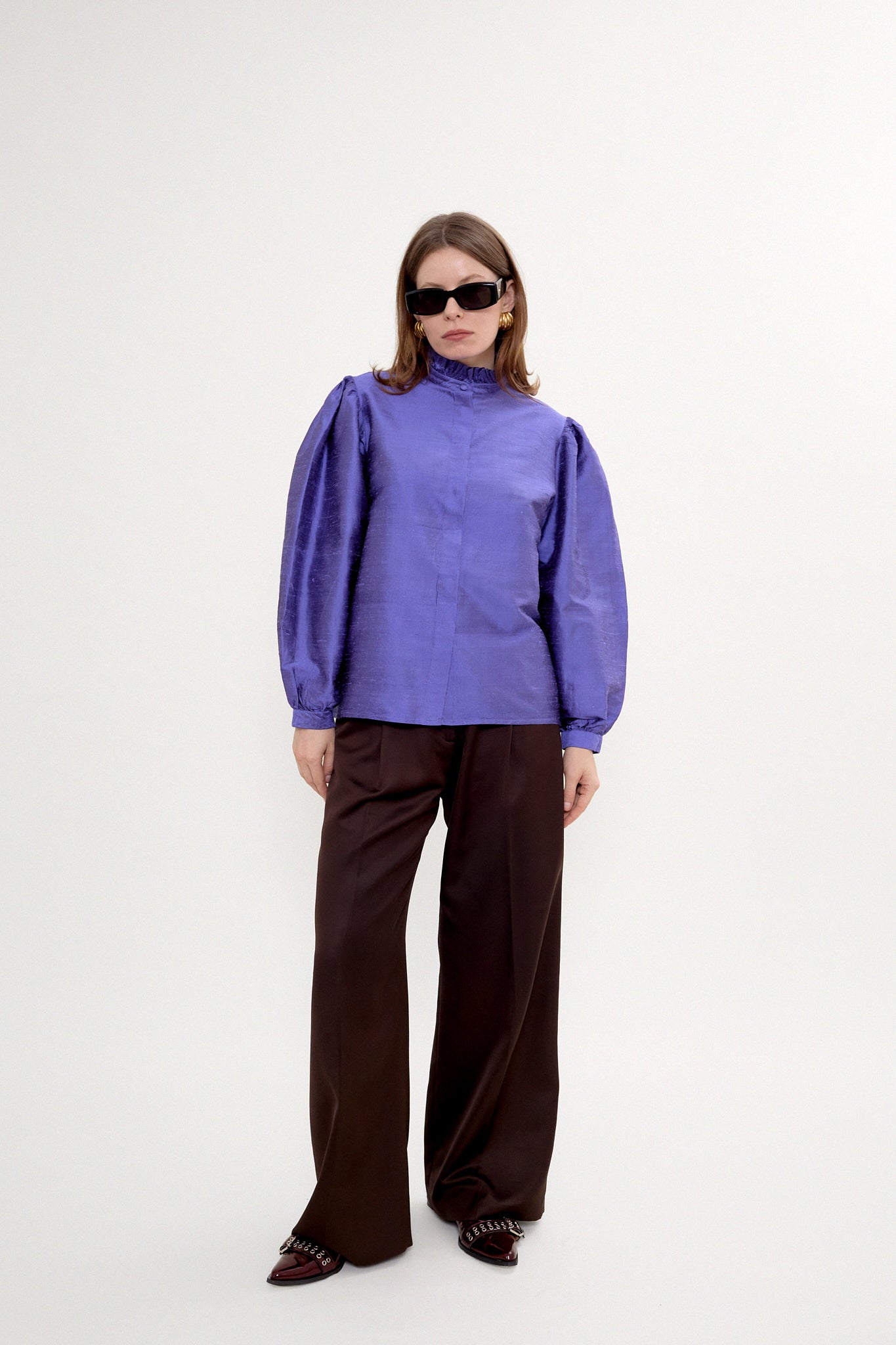 Silk blouse with puffed sleeves