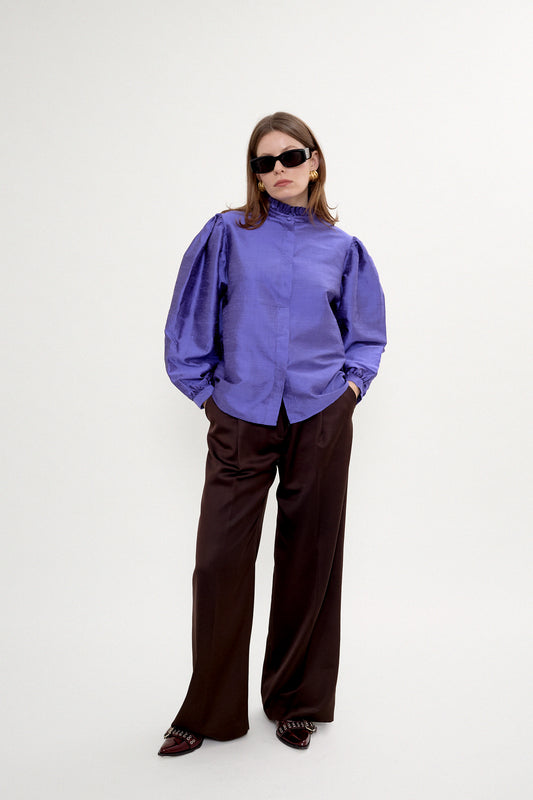 Silk blouse with puffed sleeves