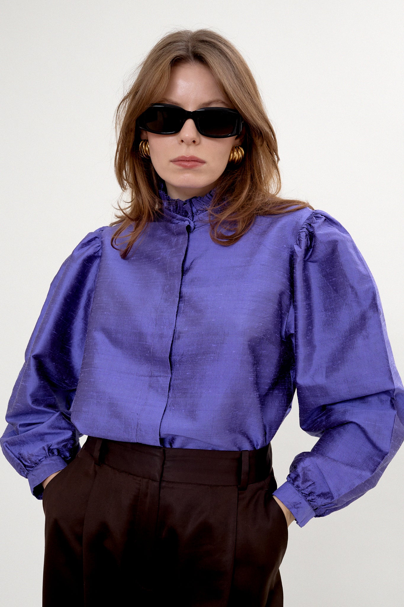 Silk blouse with puffed sleeves