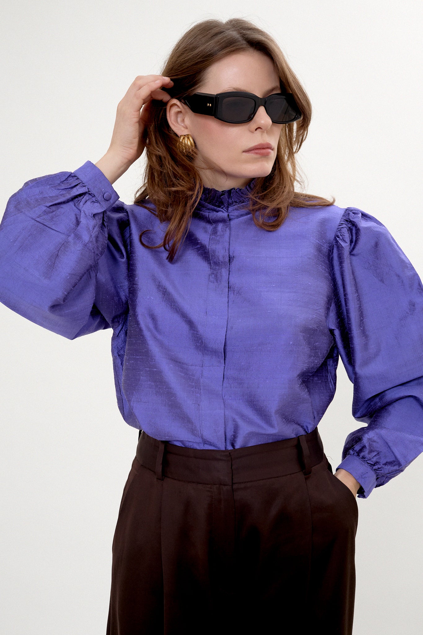 Silk blouse with puffed sleeves