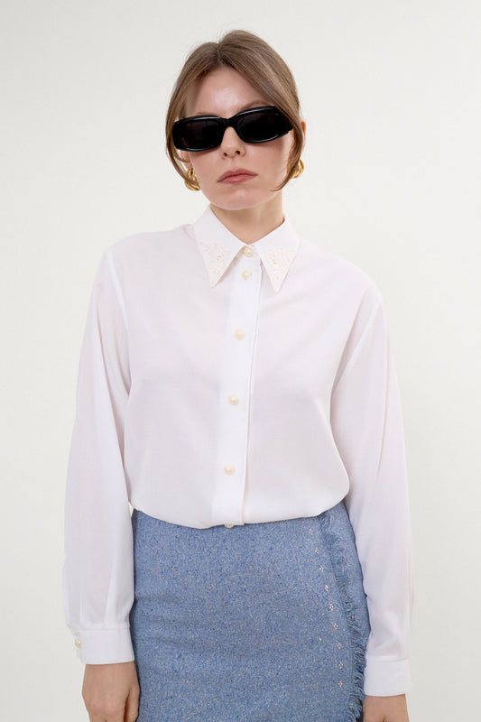 Oversized blouse with embellished collar