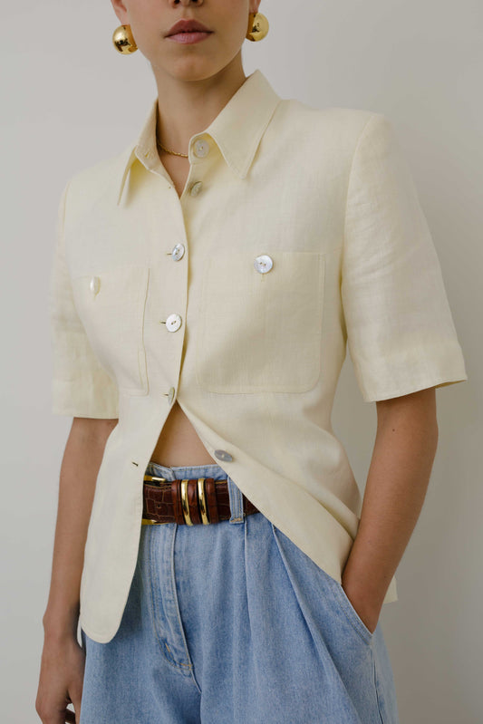 Pastel yellow linen blouse